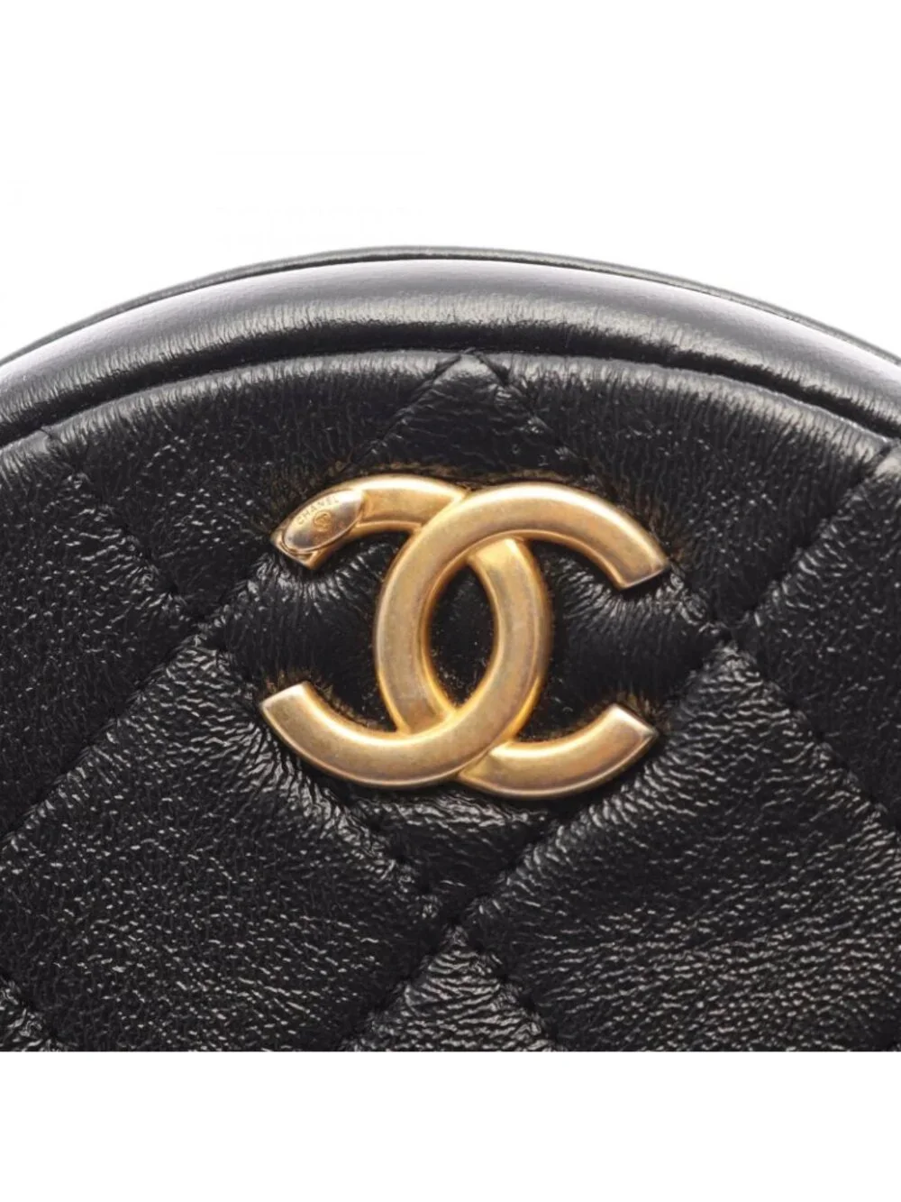 Chanel Shoulder Bag Quilted Round Mini Black Leather Chain